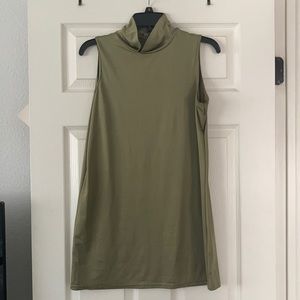 Olive green turtleneck mini dress